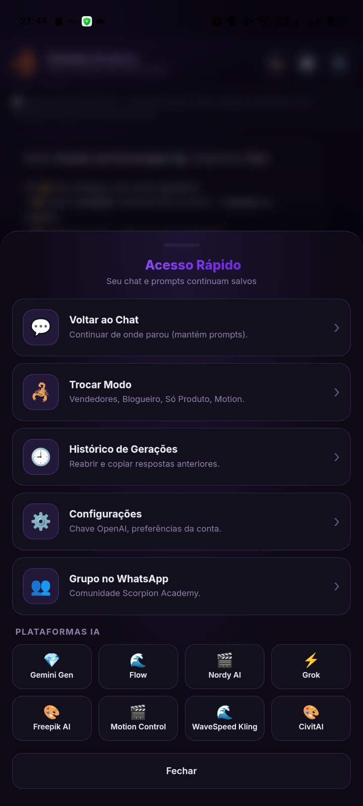 Aplicativo Android: Acesso rápido da Scorpion Academy