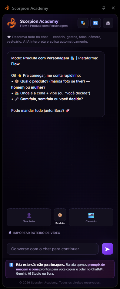 Extensão no navegador: Chat guiado da Scorpion Academy